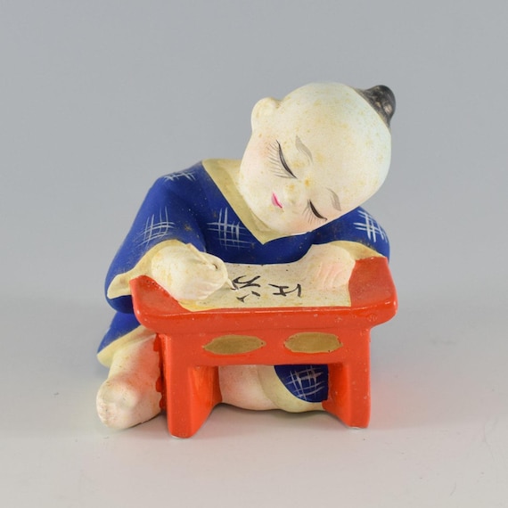 伝統的な日本の人形 - 書道の子供の置物 陶器の装飾品 チャーム ホーム 