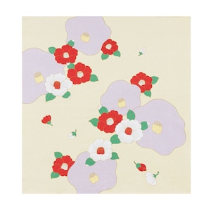 Japanese Furoshiki  Rayon 100% Fabric Wrapping Cloth 68cm  Fabric, Camellia flower, Eco bag, Gift, Traditional Kyoto Souvenir Cream Purple