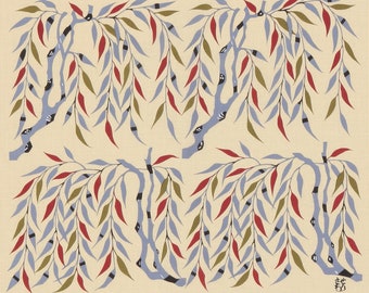 Furoshiki Furoshiki-Taschentuch Keisuke Serizawa Weidenmuster mit Vier-Jahreszeiten-Herzbuchstabenmuster Iroha-Muster 100 % Baumwolle 42 cm x 42 cm