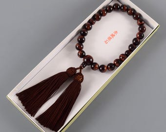 Red Tiger eye Traditional Japanese Juzu Buddhist Prayer beads Asian Rosary  Handmade in Kyoto Japan Mala beads for Unisex Special Gifts