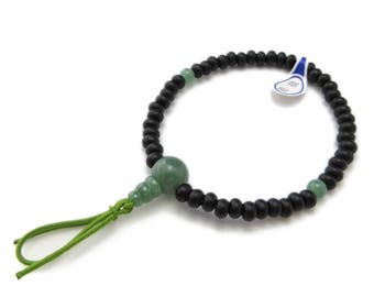 Black Ebony Wood&Green Aventurine Quartz/Red Agate Stretch Braceket, Japanese Juzu Beads, Buddhist Prayer beads, Yoga Mala Beads Bracelet