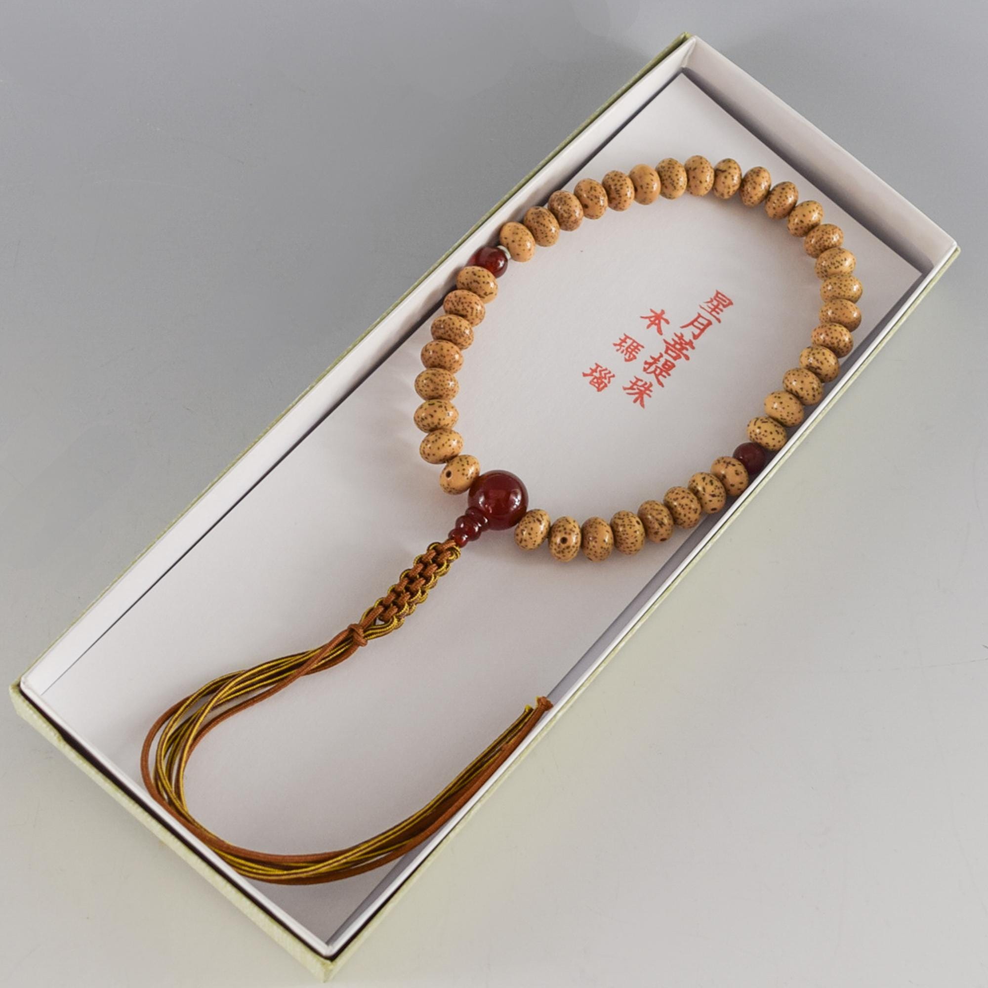 White Bodhi Seed Wood Oval beads & Red Agate Japanese Juzu Buddhist Mala Prayer beads Asian Rosary Mala Beads Yoga Meditation Chakra