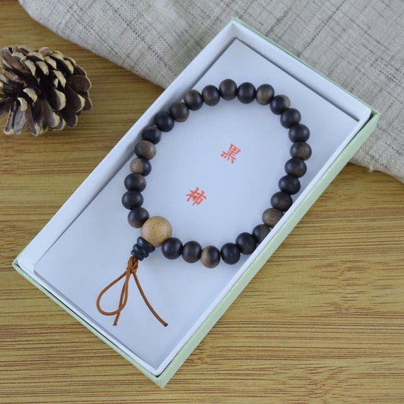 Black Kaki Wood Japanese Juzu Bracelet Prayer Beads Asian Rosary Cool Zen  Handmade in Kyoto Special Gift for Men & Women 