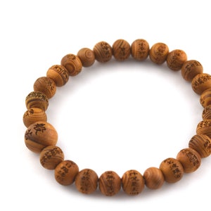 Japanese Cedar Yakusugi Wood Heart Sutra Mala Beads Bracelet Juzu dhyana Zen Kyoto rare Handmade Gift Elastic Bracelet for Men & Women