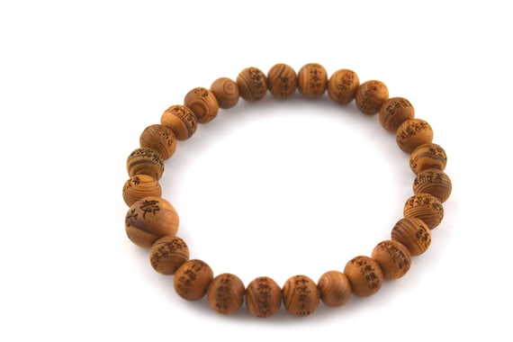 Zen Cedar 108 Bead Mala with Characters Zen Cedar 108 Bead Mala with Characters