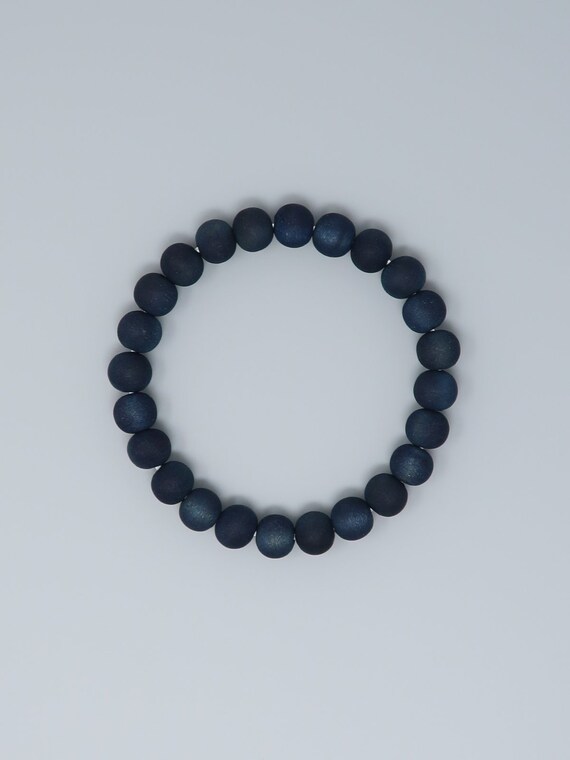 Japanese Aizen Indigo Cherry Wood Bracelet - Handmade In Kyoto - Juzu Prayer Beads For Women & Men - Zen Gift