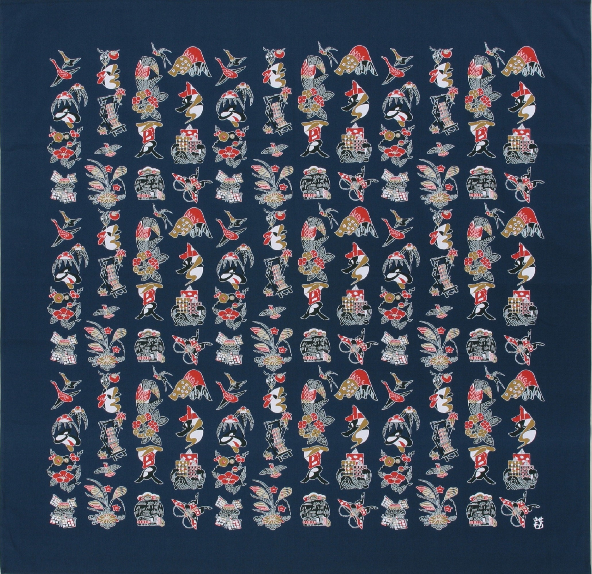 Japanese Furoshiki, Cotton Fabric, Wrapping Cloth, 130cm×130cm, Handmade, Gift for Her, Kyoto Souvenir, Keisuke Serizawa,  blue green brown