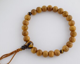 8mm Japanese Cedar Yakusugi Wood & Tiger Eye Bracelet Juzu