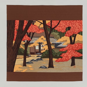 Furoshiki Japanese Traditional Cotton Fabric Wrapping Kyoto Giou-ji Temple Woodblock Print Painting Art Decoration Handmade
