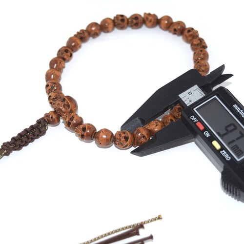 Brown Tsuge Wood Japanese box 10mm Skull beads Japanese Juzu Buddhist Prayer beads Rosary for Men Handmade Kyoto shops Meditation Zen Exotic Gift