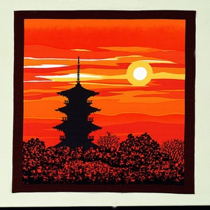 Furoshiki Japanese Traditional Cotton Fabric Wrapping Kyoto Tō-ji East Temple Woodblock Print Painting Art Decoration Handmade