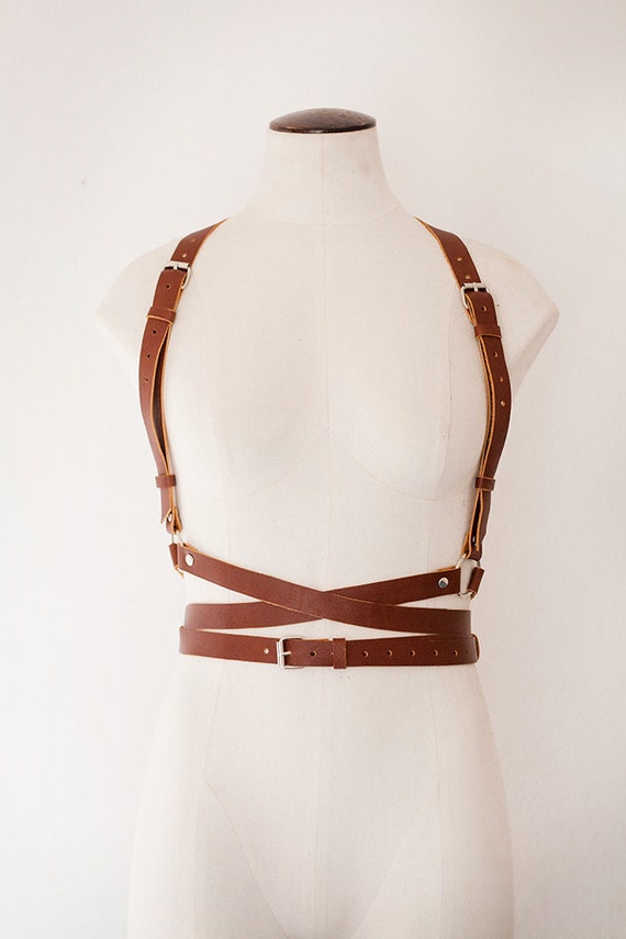 Brown Women Leather Harness with crossed straps Etsy