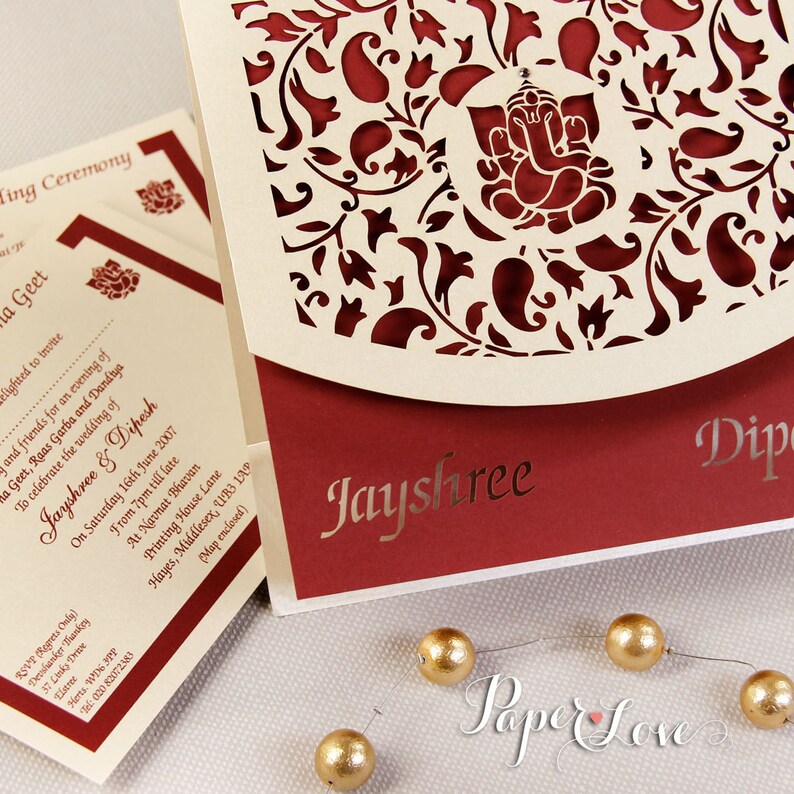 Asian Wedding Invitation Laser Cut Ganesha On Cover Names Etsy