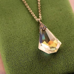 Art Deco 1930s Crystal Pendant with Gold Filled Union Chain Necklace
