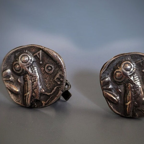 Ancient Greek Coin Earrings, Athenian Owl Tetradrachm - Alva Museum Replicas
