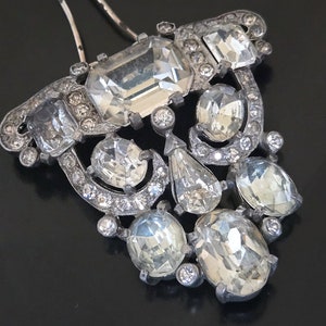 Eisenberg Original Art Deco Clip Brooch Pot Metal & Clear Rhinestone