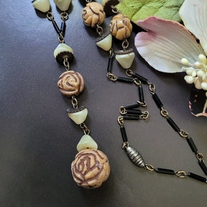 Antique 1920s Neiger Brothers Y Necklace | Art DEco Czech Bohemian Glass Bead Floral Necklace
