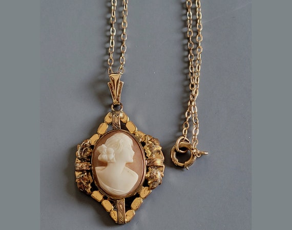 Vintage Gold Filled Carved Shell Cameo Pendant Ne… - image 2