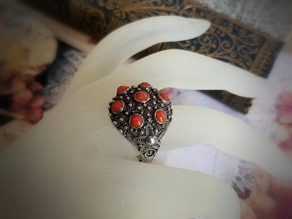 Old CHINESE EXPORT Handcrafted Silver Filigree Re… - image 1