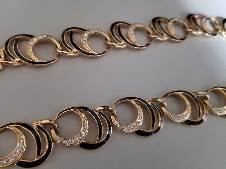 Trifari TM Black and Gold Crescent Moons Link Necklace