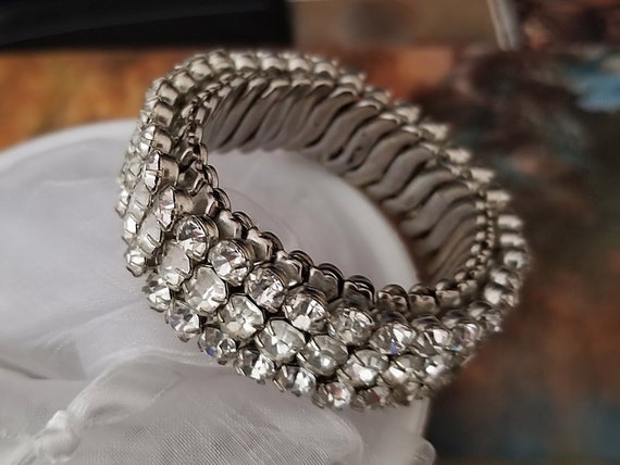 Expandable Clear Rhinestone Bracelet | Vintage 19… - image 2