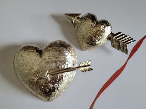 Vintage Valentine Heart Brooch Set - Pierced by A… - image 2