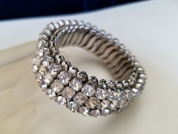 Expandable Clear Rhinestone Bracelet | Vintage 19… - image 3