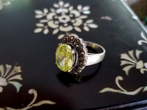 Green Peridot Glass Sterling Silver Antique Sytle… - image 2