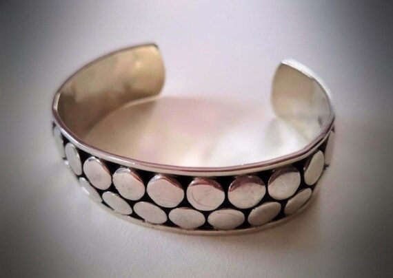Vintage Raised Dot 925 Solid Sterling Silver Bang… - image 2