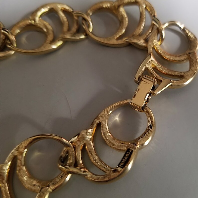 Trifari TM Black and Gold Crescent Moons Link Necklace
