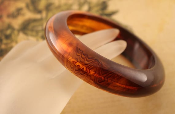 Chunky Rootbeer Bakelite Bangle Bracelet - image 1