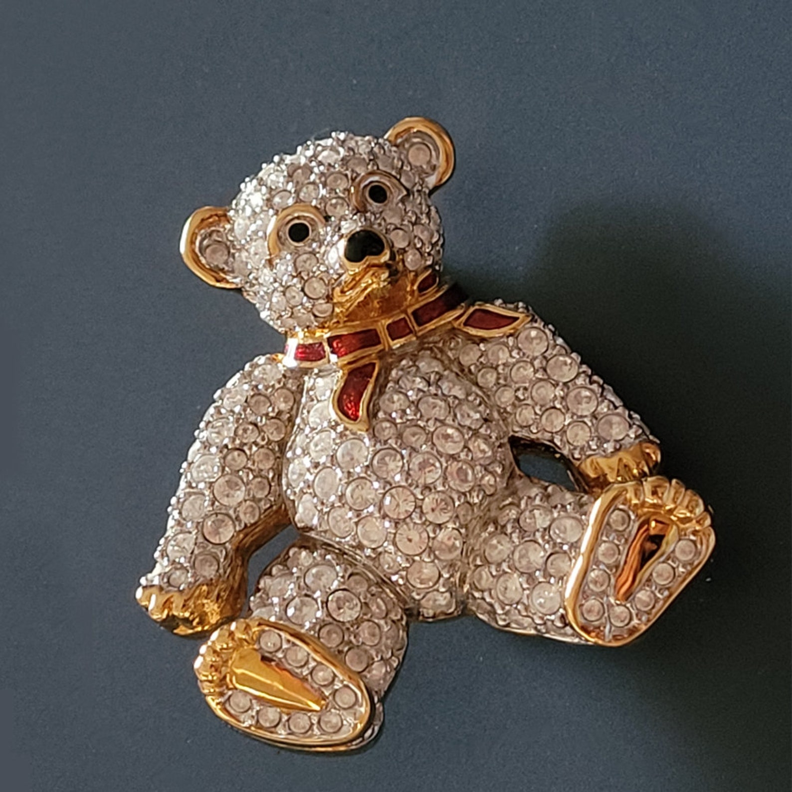 Vintage Swarovski Crystal Teddy Bear large Size Brooch Etsy