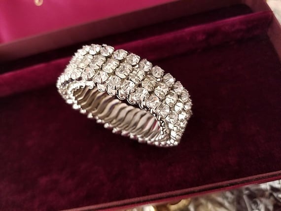 Expandable Clear Rhinestone Bracelet | Vintage 19… - image 1