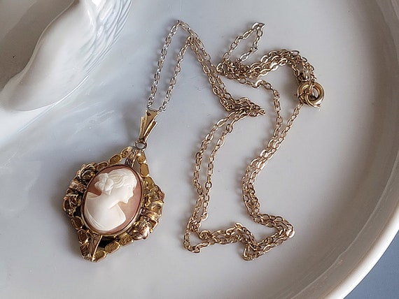 Vintage Gold Filled Carved Shell Cameo Pendant Ne… - image 5