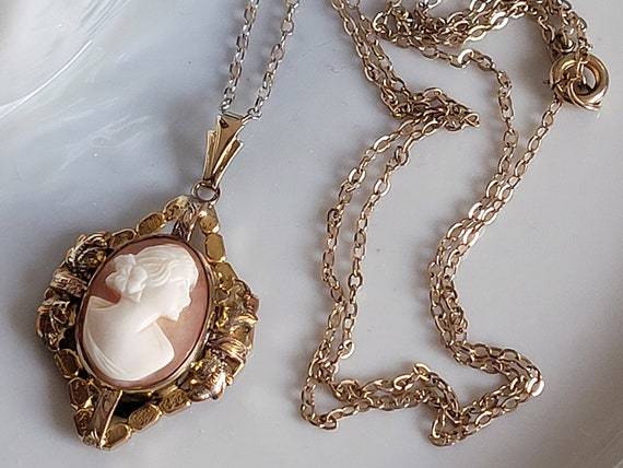 Vintage Gold Filled Carved Shell Cameo Pendant Ne… - image 1