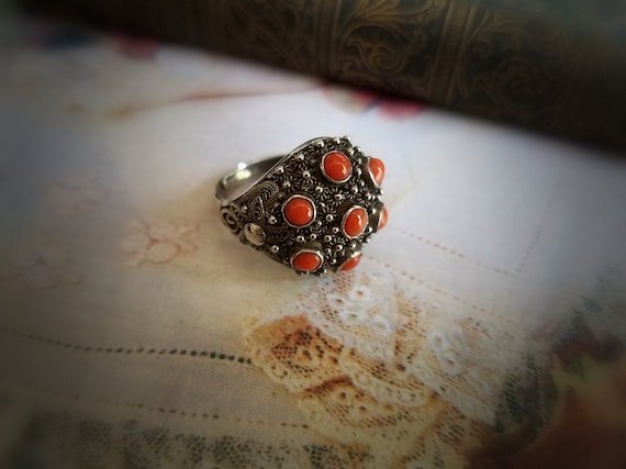 Old CHINESE EXPORT Handcrafted Silver Filigree Re… - image 2