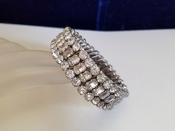 Expandable Clear Rhinestone Bracelet | Vintage 19… - image 6