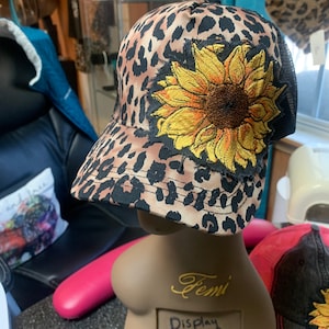Cheetah sunflower ponytail cap
