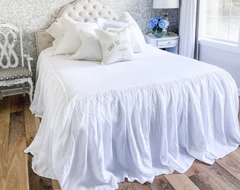 Farmhouse Bedding, Linen Coverlet, Linen Bedspread, Shabby Chic Bedding, Finest French Linen, White Linen Farmhouse