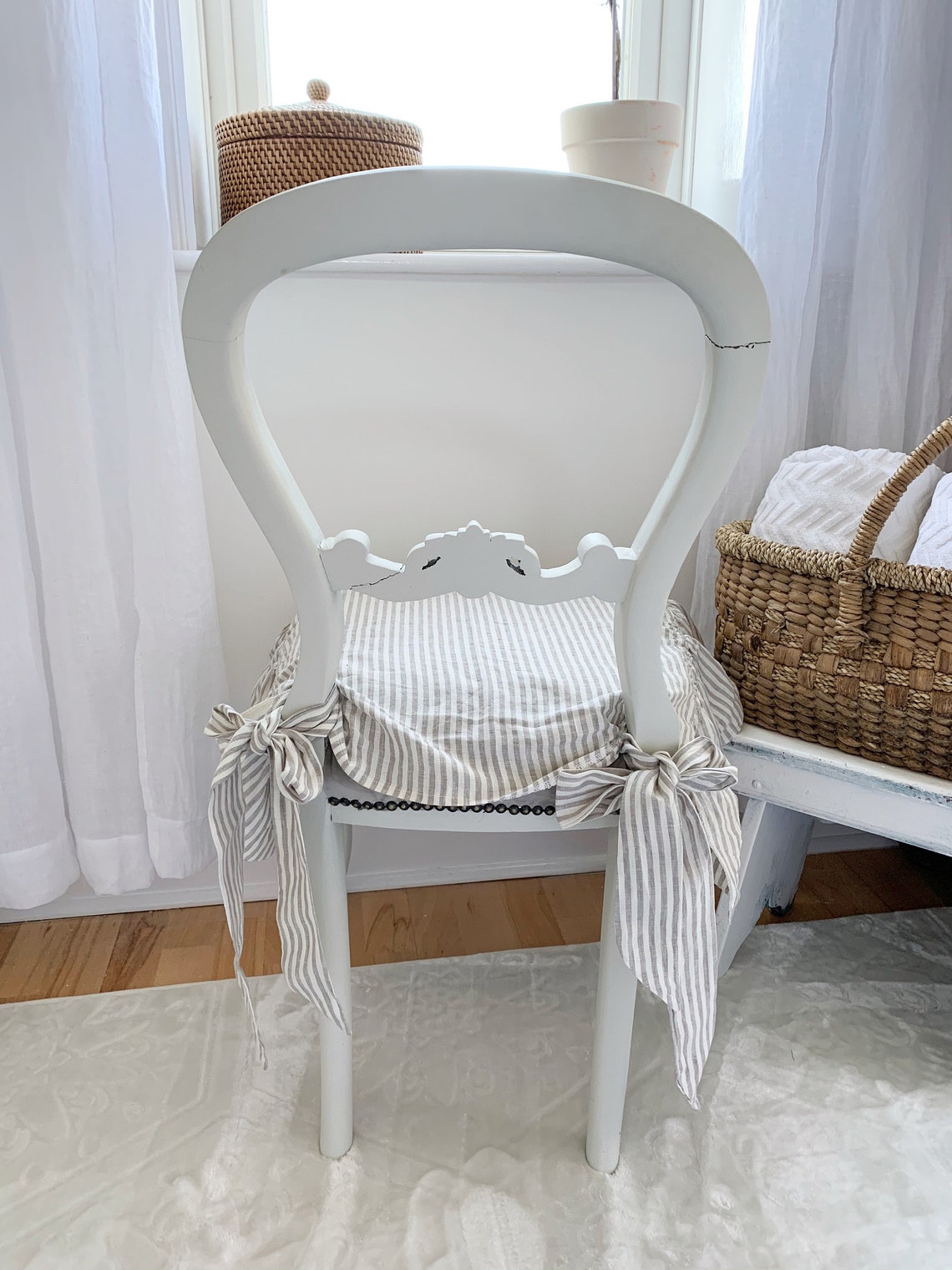 Chair Cover Ruffled Linen Dining Chair Covers Slipcover Etsy