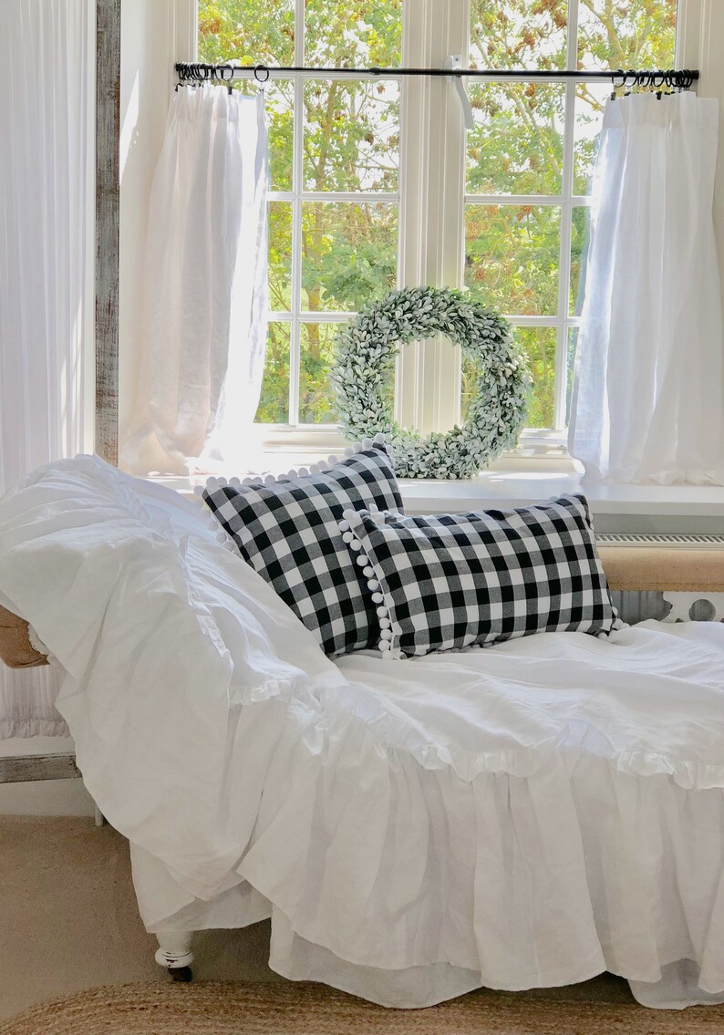 White Linen Cafe Curtains Kitchen Curtains Farmhouse Cafe Etsy