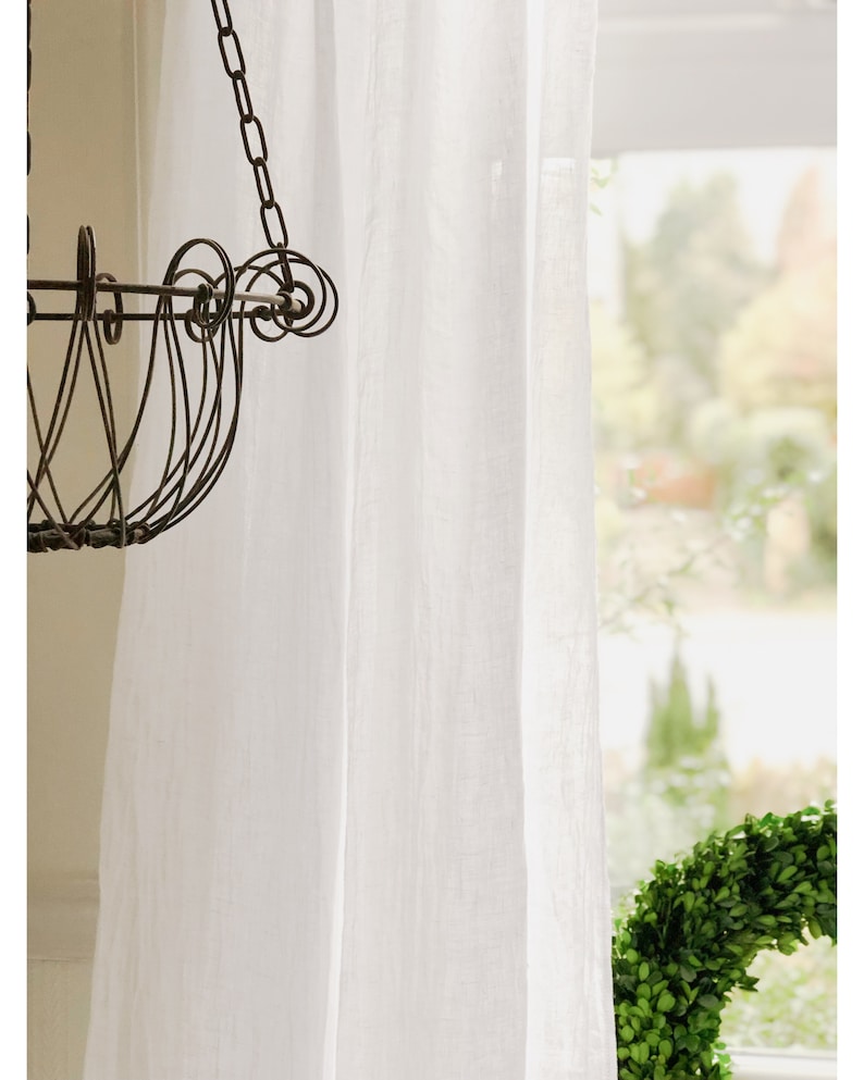 Shabby Chic Curtains Linen Curtain Panels Boho Curtains with Pom Pom trim