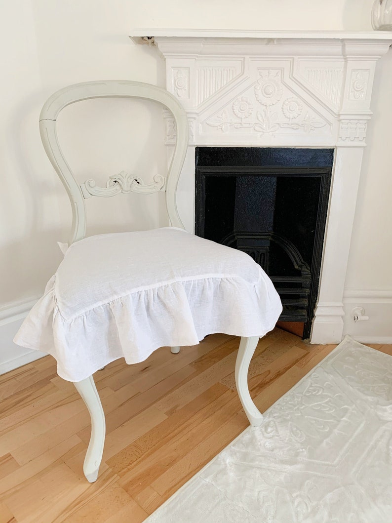 Chair Cover Ruffled Linen Dining Chair Covers Slipcover Etsy
