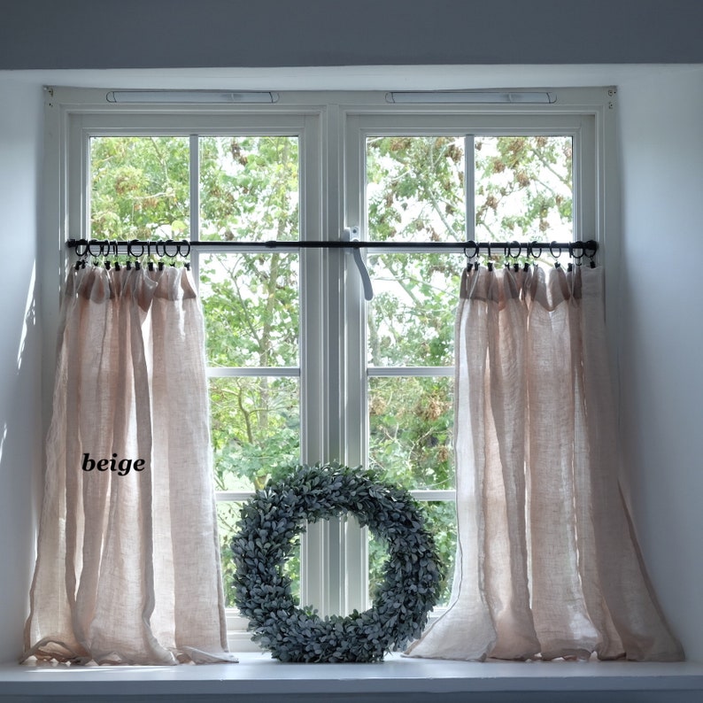 Shabby Chic Curtains Linen Curtain Panels Boho Curtains with Pom Pom trim