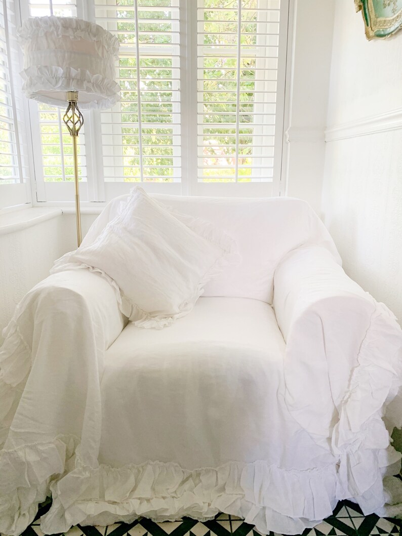 Ruffled Throw Petticoat Ruffles Chair Slipcover Couch Cover Etsy