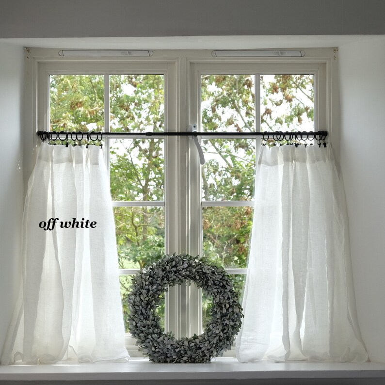 Shabby Chic Curtains Linen Curtain Panels Boho Curtains with Pom Pom trim