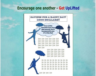 Save 1000- Rainy Day Savings challenge plan printable-Planning tool to make savings fun for teachers, kids, and adults.