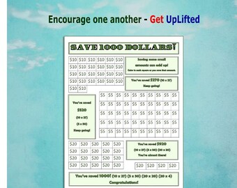 Save 1000- Savings challenge plan printable-Visual teaching tool to make savings fun for educators, kids, and adults.