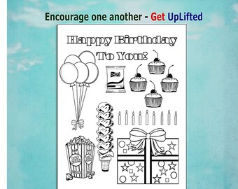 Birthday Coloring Page Printable to color yourself or gift to someone special who likes to color- includes a space for a Gift Card