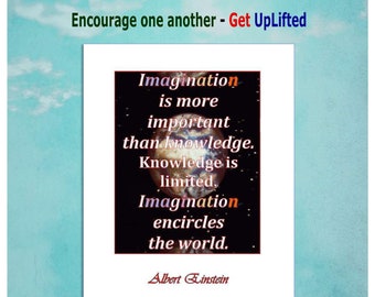 Albert Einstein, impression de citation d'imagination, source d'inspiration, imprimable, art mural, savoir, numérique, cadeau pour enseignant, bureau, décoration d'intérieur